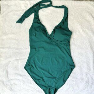 Boden Halter Neck Ruffle One Piece Green US 8